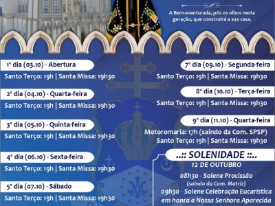 Confira a programação de missas para o Dia de Nossa Senhora Aparecida