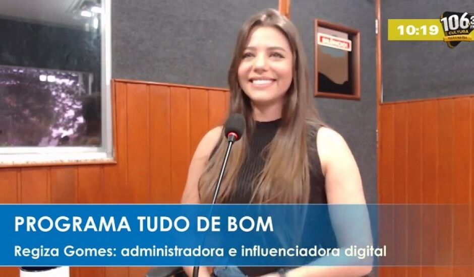 Regiza Gomes em entrevista ao Programa Tudo de Bom, da Rádio Cultura FM Paranaíba 106,,3MHz