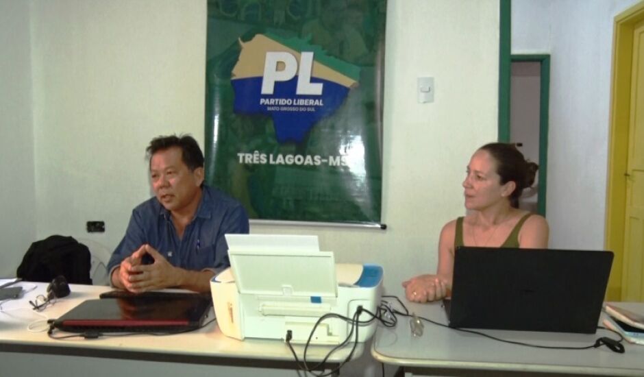 Márcio Hiradi, presidente do diretório municipal, e Mariana Amaral, presidente do PL Mulher no estado.