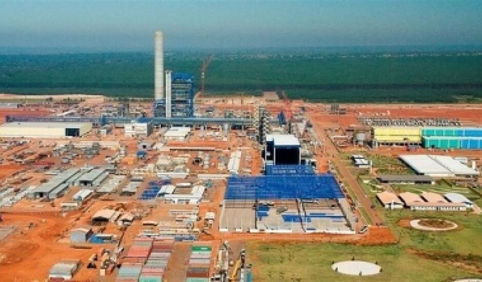 Vista aérea da fábrica de celulose da Eldorado em Três Lagoas na fase das obras civis