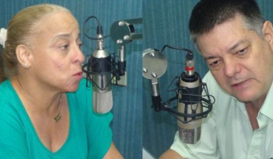 Maria Diogo e Petrônio Alves Corrêa Filho, no estúdio da Cultura FM