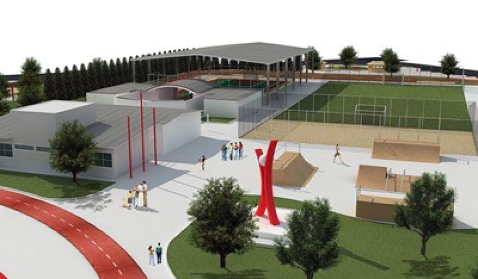 Maquete eletrônica de modelo de Praça da Juventude em projeto do Ministério do Esporte