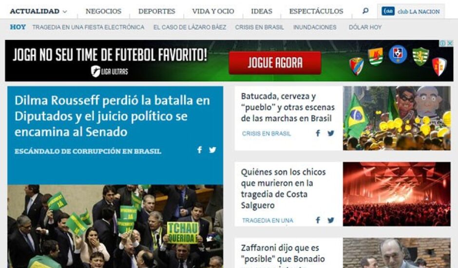 Jornal La Nacion destaca votação do processo em sua primeira página