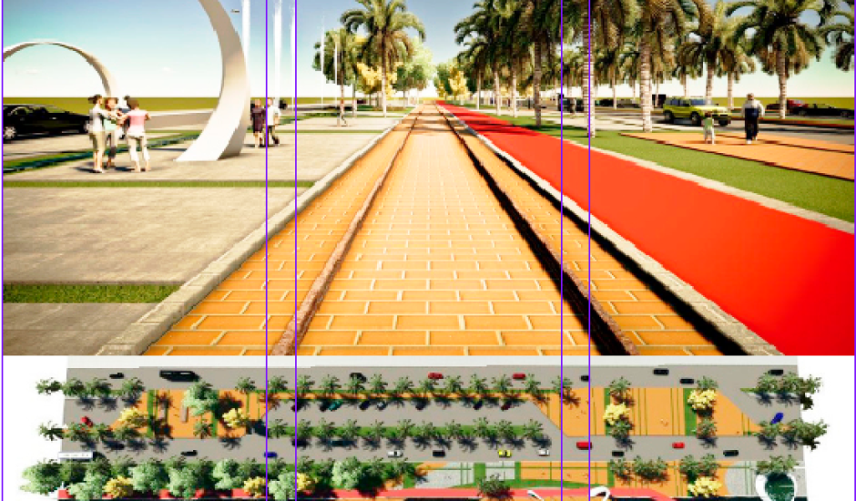 Croqui de projeto do Parque Linear que pode ser construído na área da antiga ferrovia em Três Lagoas 