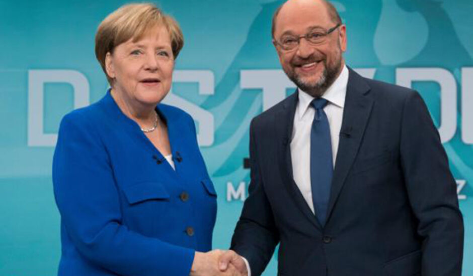 Chanceler alemã Angela Merkel e seu concorrente Martin Schulz participaram de um debate ao vivo antes das eleições que ocorrem em 24 de setembro na Alemanha