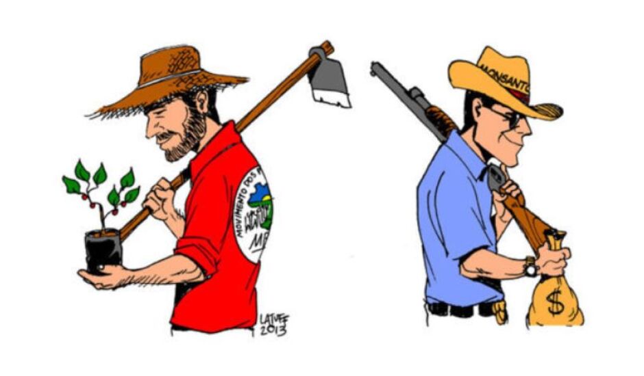 Imagem do chargista Carlos Latuff mostra cenário de membro do MST e produtor rural brasileiro