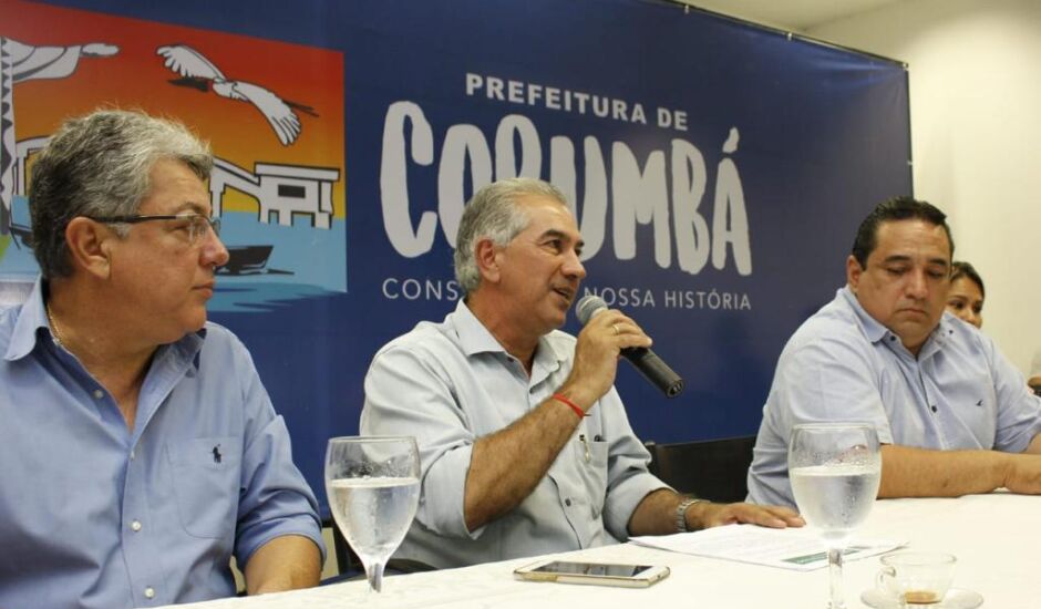 Deputado estadual eleito Evander Vendramini, governador Reinaldo Azambuja e prefeito de Corumbá Marcelo Iunes