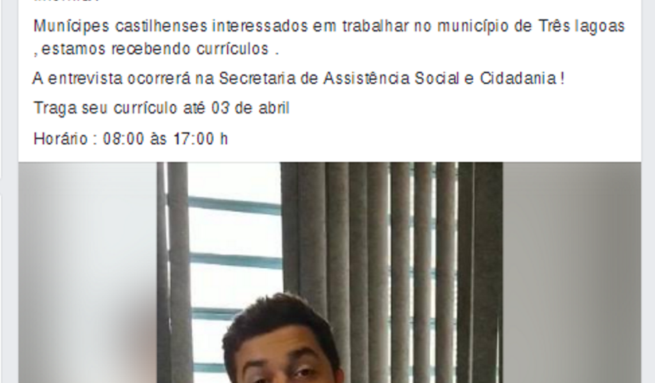 Secretaria de Assistência Social de Castilho recebeu currículos para vagas de trabalho em Três Lagoas