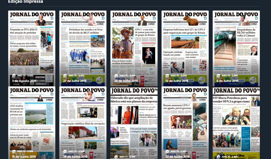 Edições digitais disponibilizadas no JPNews