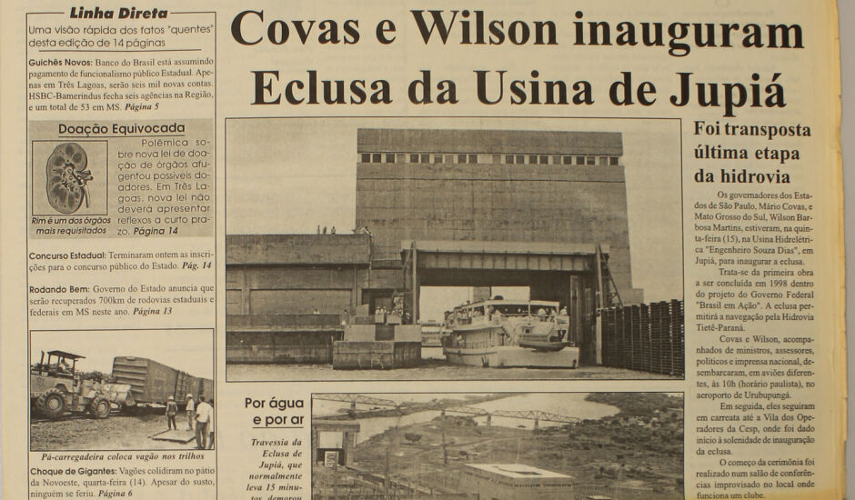 Inauguração da eclusa teve solenidade com a presença de governadores de SP e MS, em janeiro de 1998