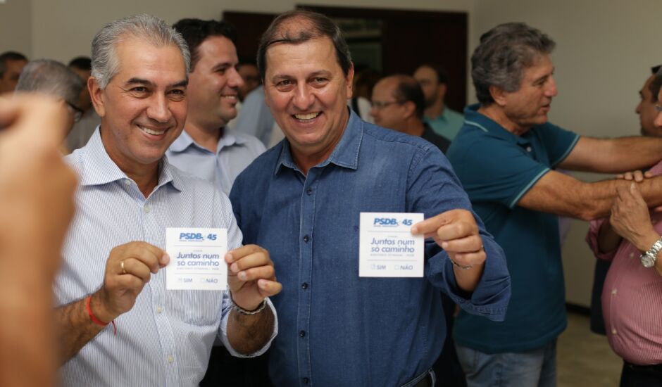 Governador Reinado Azambuja e o presidente regional do partido Sérgio de Paulo estarão na filiação