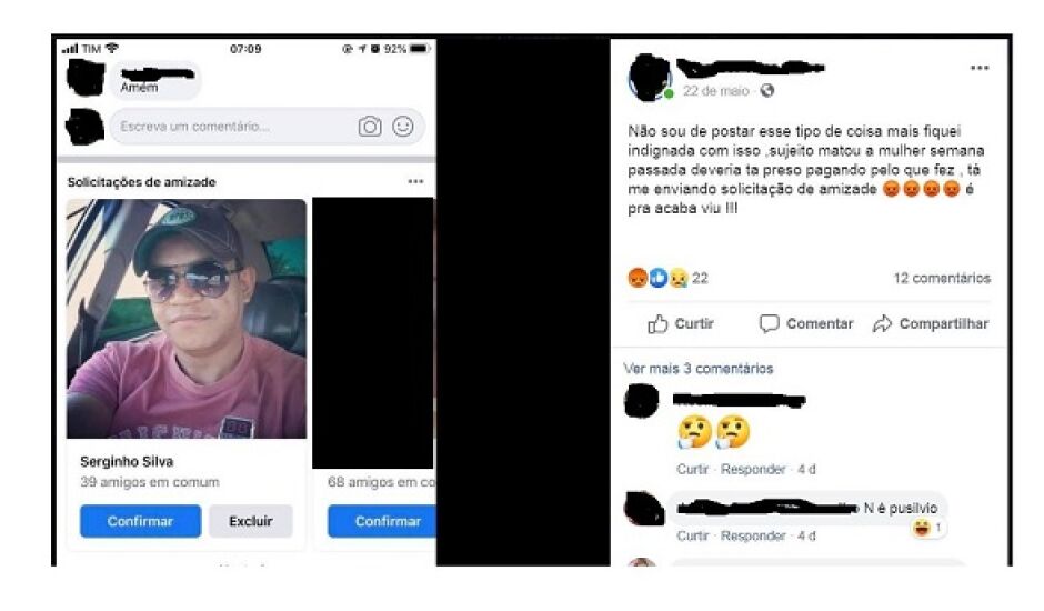 Em postagem indignada, mulher exibiu solicitação de amizade enviada por homem que havia matado a ex-namorada oito dias atrás
