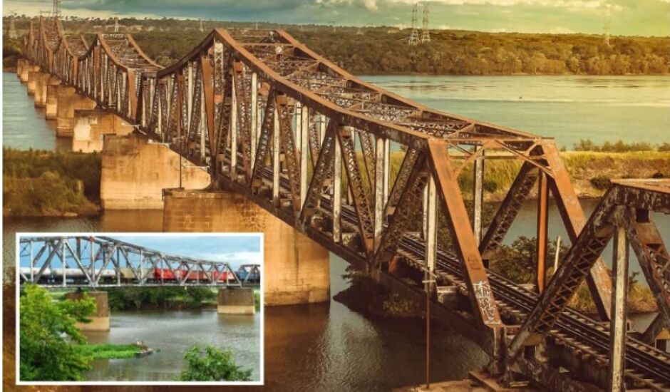 Estrada de Ferro marca início do desenvolvimento da cidade; ponte ferroviária sobre o rio Paraná