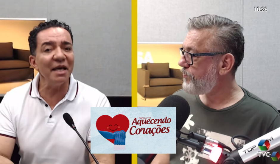 Dinho Costa e Antonio Luiz (Totó) sobre a campanha "Aquecendo Corações" durante o programa A Casa é Sua