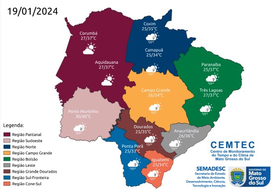 Temperaturas nas regiões do Estado