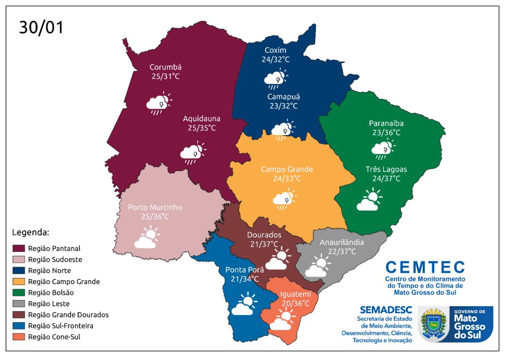 Previsão desta terça-feira (30), em Mato Grosso do Sul